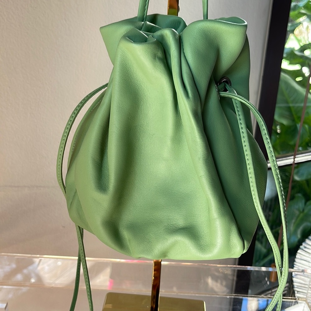 NWT Zara green goat leather drawstring bag